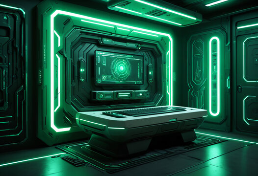 Futuristic Green-Lit Control Room
