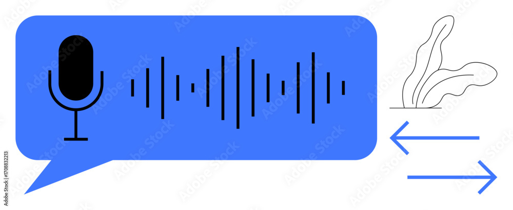 Poster microphone with soundwaves in speech bubble arrows indicating interaction and response. ideal for co