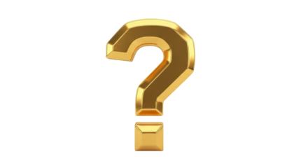Isolated Golden question mark, 3d render, punctuation sign for uncertainty and questioning