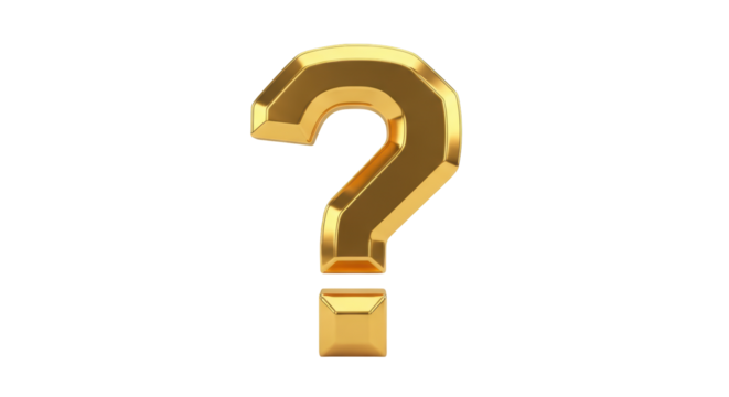 Isolated Golden question mark, 3d render, punctuation sign for uncertainty and questioning