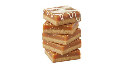 Isolated Stack of Five Caramel Shortbread Bars with Drizzle for Pastry Display Dessert