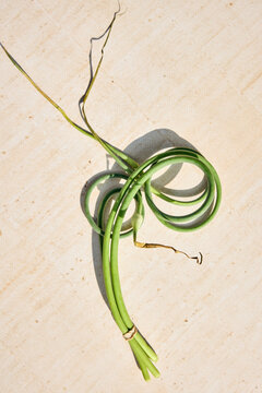 Garlic scapes on the table