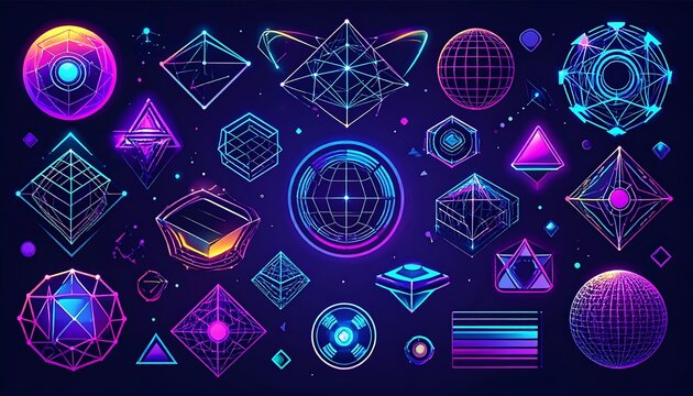 Abstract Futuristic Background with Glowing Geometric Shapes and Lines - Powered by Adobe