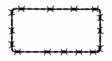 Barbed Wire Frame Border Silhouette Isolated On White For Warning, Security, And Design Elements