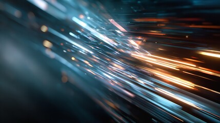 Dynamic lines of light streaking through the digital space with bright energy and motion blur in