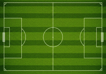 Top View Soccer Football Field Diagram On Green Grass With White Lines And Center Circle Markings