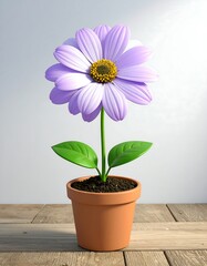 A vibrant purple flower in a terracotta pot