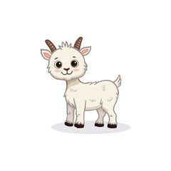 Cute cartoon goat isolated on white. Adorable farm animal in flat style for children's worksheet, and activity pages. Vector illustration