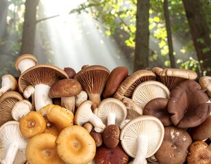 Assorted mushrooms in a forest setting