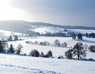 Obraz premium Snowy landscape with hills and trees