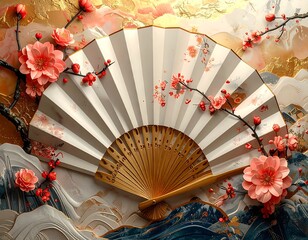 Elegant fan, floral art, rich textures