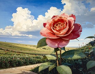 A vibrant rose in a lush landscape