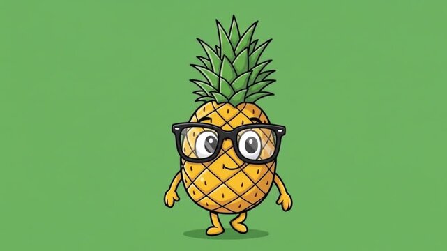 Animated pineapple character with glasses and a big smile, ready for fun and learning in a vibrant setting