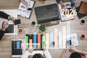 Business growth forecast highlights increasing trends new year 2026. Growth forecast data, growth...