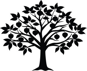 Obraz premium Medlar Tree Silhouette Illustration | Medlar Fruit Tree Outline