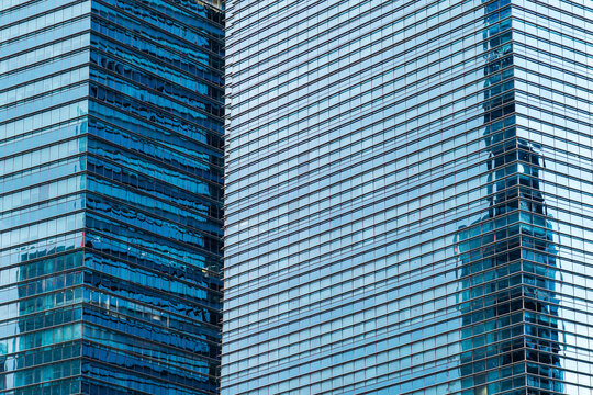 Minimalist symmetry in blue glass architecture