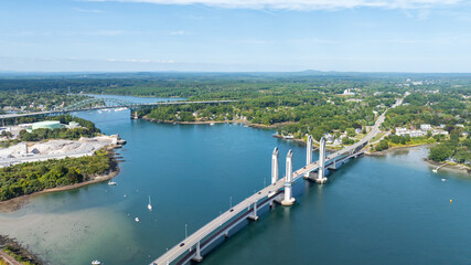 Aerial view of the Sarah Mildred Long Bridge crossing the Piscataqua River with Portsmouth...