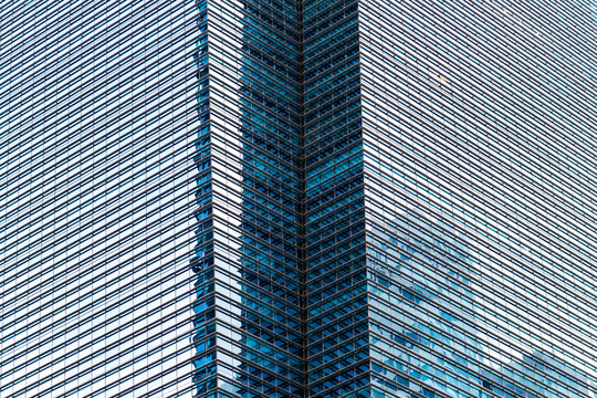Geometric office building in downtown skyscrapers