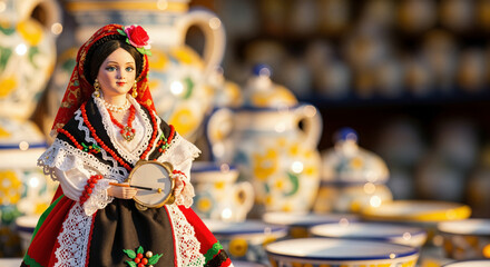 Sicilian doll in traditional costume, spokesperson for the elegance and cultural richness of Southern Italy