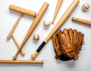 Baseball and cricket equipment laid out