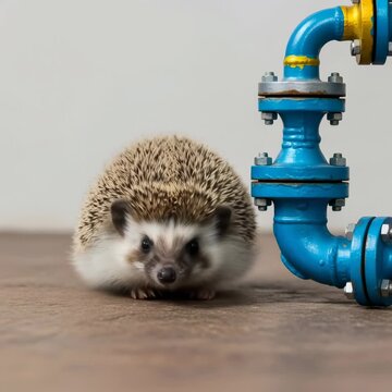 Young hedgehog curiously approaches a blue gas pipe, illustrating the potential danger of gas infrastructure, video footage