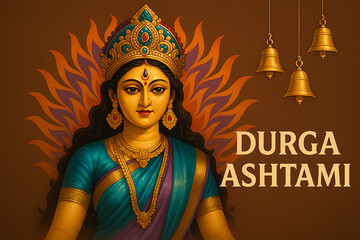 An elegant image of maa durga with a tranquil expression, designed for durga ashtami, symbolizing a happy durga puja, navaratri, and dussehra celebration