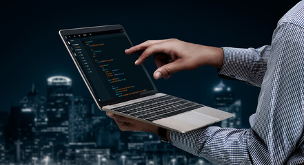 Software development programming on computer screen for modish application and program coding