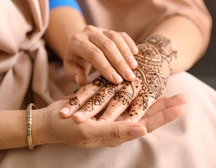 Close-up of henna hand design being applied