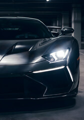 Modern Luxury Sports Car Headlight Close Up Advertisement High Performance Automobile Carbon Design