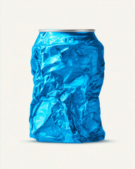 Crumpled Blue Soda Can on White Background – Eco Awareness Mockup