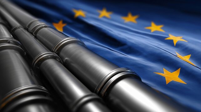 Flags of Europe and military pipes showcase unity and tradition, symbolizing diversity and strength among nations in the European Union