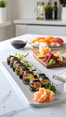 Assorted sushi rolls on a platter