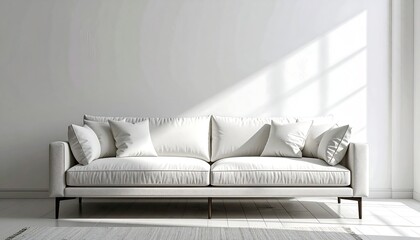 White sofa in sunlit, minimalist room