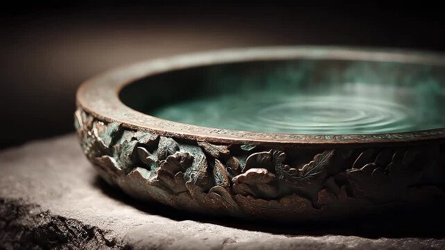 Antique Copper Water Basin with Ripples