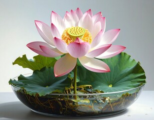 A lotus flower in a glass bowl