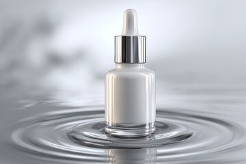 White cosmetic dropper bottle on rippled surface
