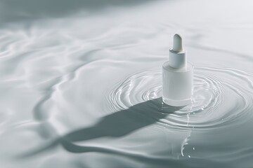 Sleek white serum bottle resting atop rippled liquid surface