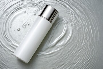 White cosmetic bottle on rippled water