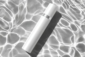 White cosmetic bottle on rippled water (1)