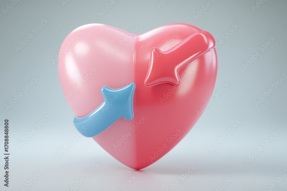 Poster engaging heart-shaped composition with arrows conveying direction and connection in a minimalist aes