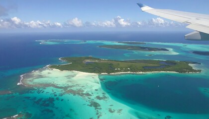 Aerial view of tropical islands from an airplane