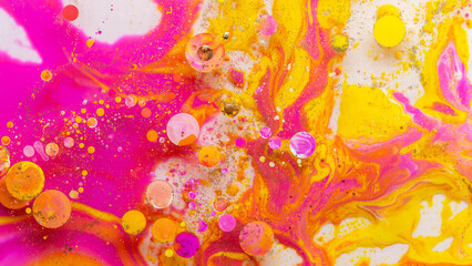 Vibrant abstract background with yellow pink orange liquid bubbles marble texture summer art design