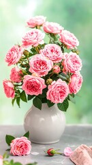 Pink roses in a white vase