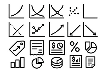 Data analysis linear icon set. featuring charts, graphs, pie chart, statistics, data, trend, and analytics symbols