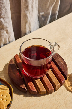 Tea cup set up on the table outside