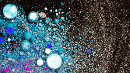 Luxury cosmic abstract background with blue gold pink liquid bubbles marble texture space art design