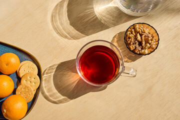 Tea cup set up on the table outside