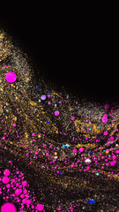 Luxury cosmic abstract background with blue gold pink liquid bubbles marble texture space art design
