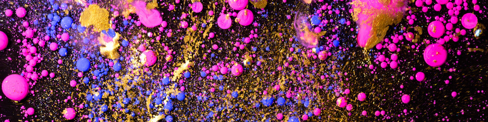 Abstract glamour background with neon pink gold glitter bubbles liquid texture luxury party fashion design