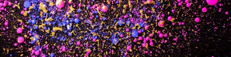 Abstract glamour background with neon pink gold glitter bubbles liquid texture luxury party fashion design